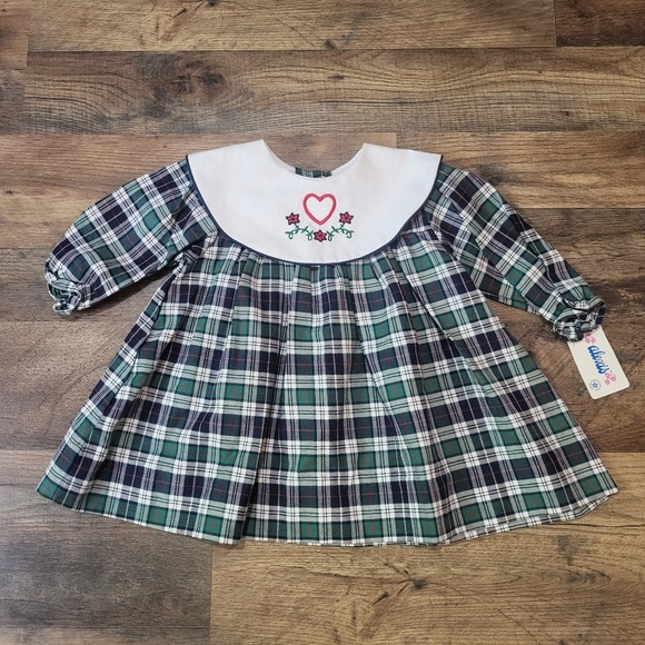 NWT Vintage Alexis USA Plaid Collared Babydoll 100% Cotton Dress Size 12 Months - Picture 1 of 8